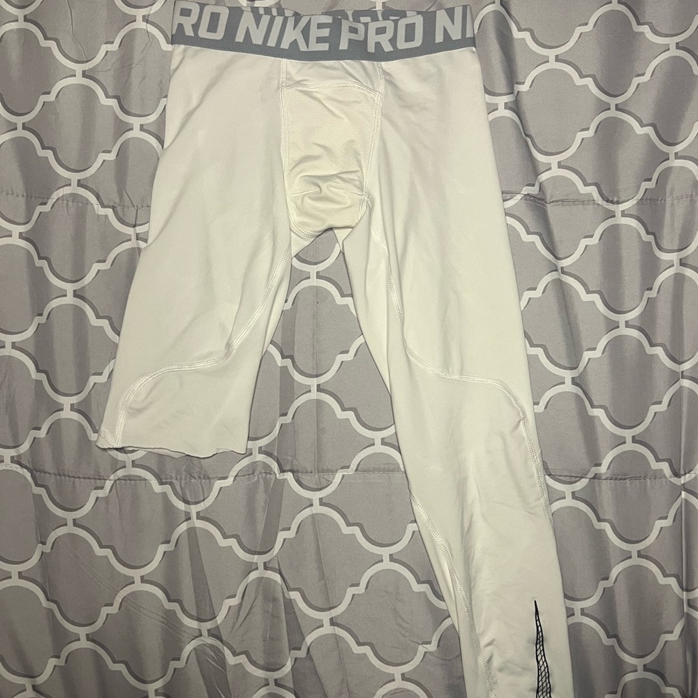 Kids White Nike Pro Dri-Fit One Leg Sleeve Tights